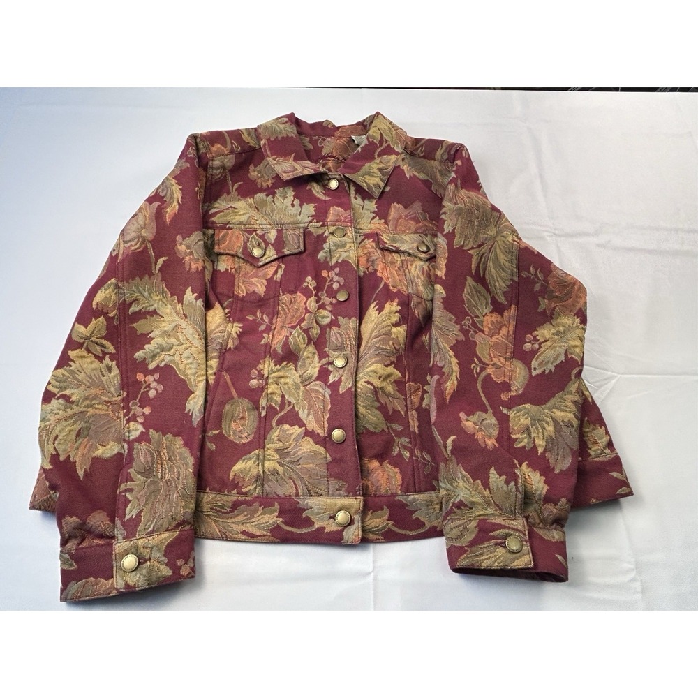 Caribbean Joe 2X Tapestry Jacket Burgundy Floral Cottagecore Boho